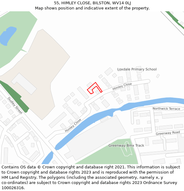 55, HIMLEY CLOSE, BILSTON, WV14 0LJ: Location map and indicative extent of plot