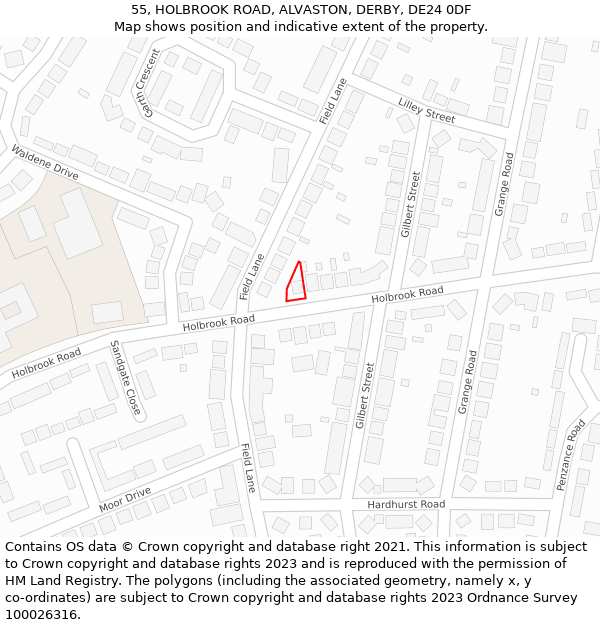 55, HOLBROOK ROAD, ALVASTON, DERBY, DE24 0DF: Location map and indicative extent of plot