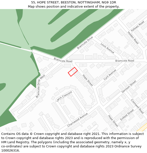 55, HOPE STREET, BEESTON, NOTTINGHAM, NG9 1DR: Location map and indicative extent of plot