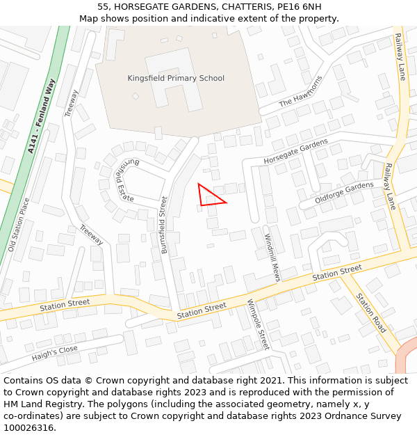 55, HORSEGATE GARDENS, CHATTERIS, PE16 6NH: Location map and indicative extent of plot