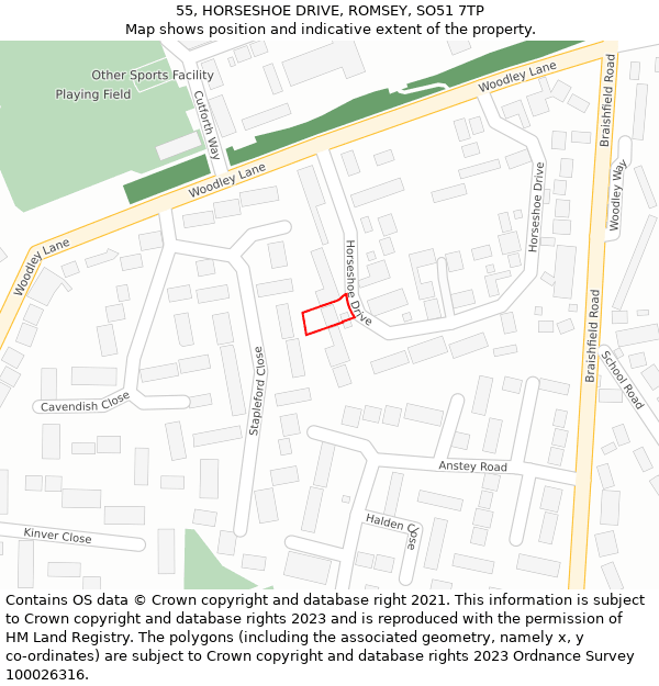 55, HORSESHOE DRIVE, ROMSEY, SO51 7TP: Location map and indicative extent of plot