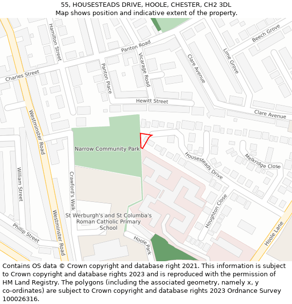 55, HOUSESTEADS DRIVE, HOOLE, CHESTER, CH2 3DL: Location map and indicative extent of plot
