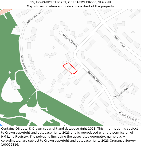 55, HOWARDS THICKET, GERRARDS CROSS, SL9 7NU: Location map and indicative extent of plot