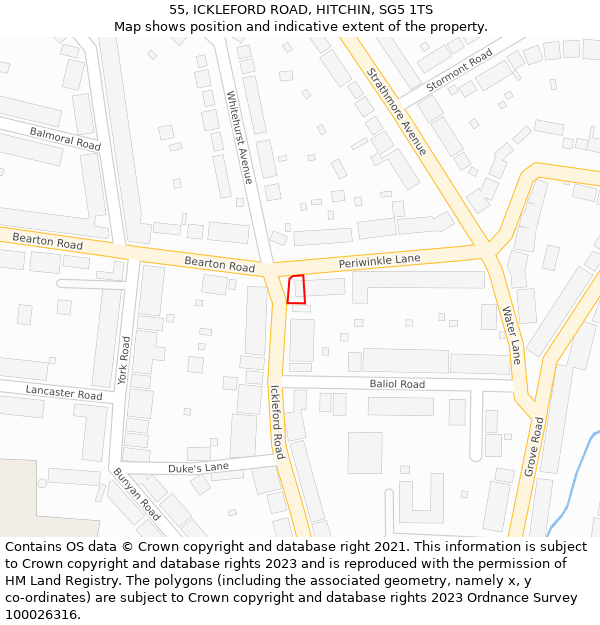 55, ICKLEFORD ROAD, HITCHIN, SG5 1TS: Location map and indicative extent of plot