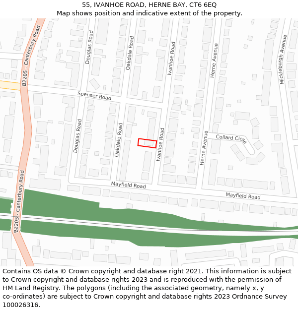 55, IVANHOE ROAD, HERNE BAY, CT6 6EQ: Location map and indicative extent of plot