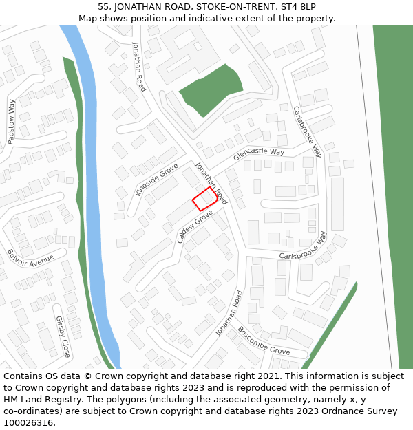 55, JONATHAN ROAD, STOKE-ON-TRENT, ST4 8LP: Location map and indicative extent of plot