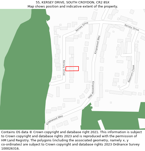 55, KERSEY DRIVE, SOUTH CROYDON, CR2 8SX: Location map and indicative extent of plot