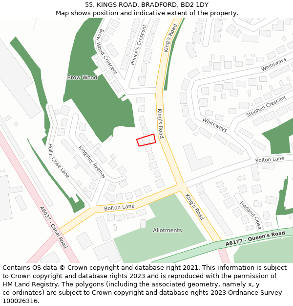 55, KINGS ROAD, BRADFORD, BD2 1DY: Location map and indicative extent of plot