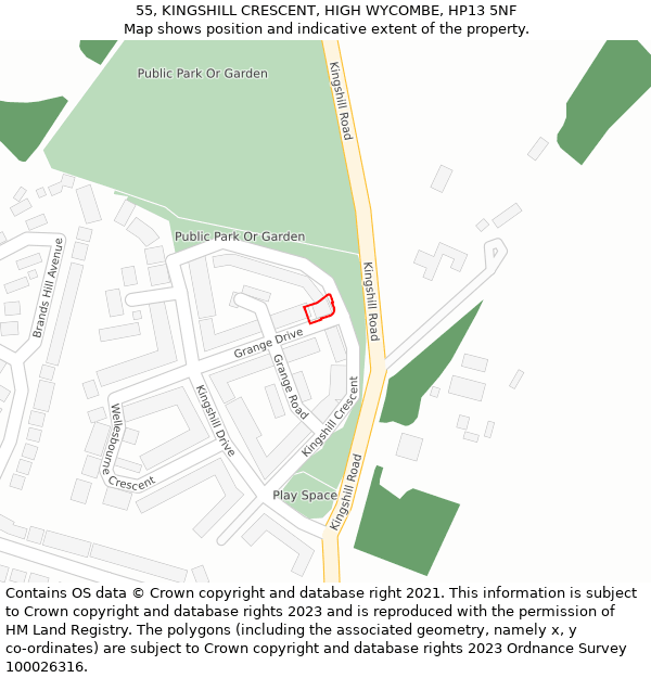 55, KINGSHILL CRESCENT, HIGH WYCOMBE, HP13 5NF: Location map and indicative extent of plot