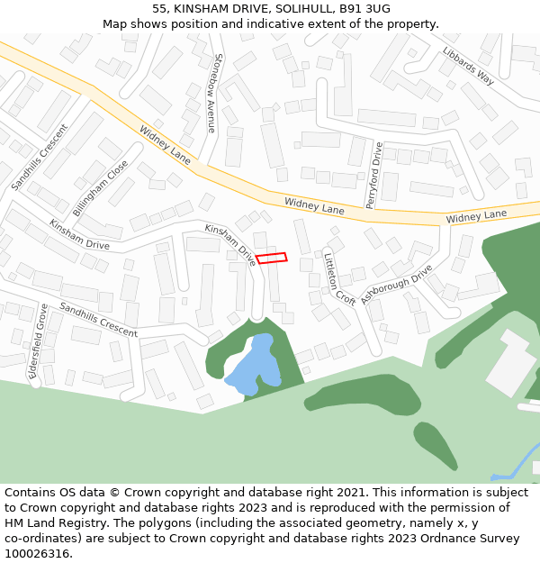 55, KINSHAM DRIVE, SOLIHULL, B91 3UG: Location map and indicative extent of plot