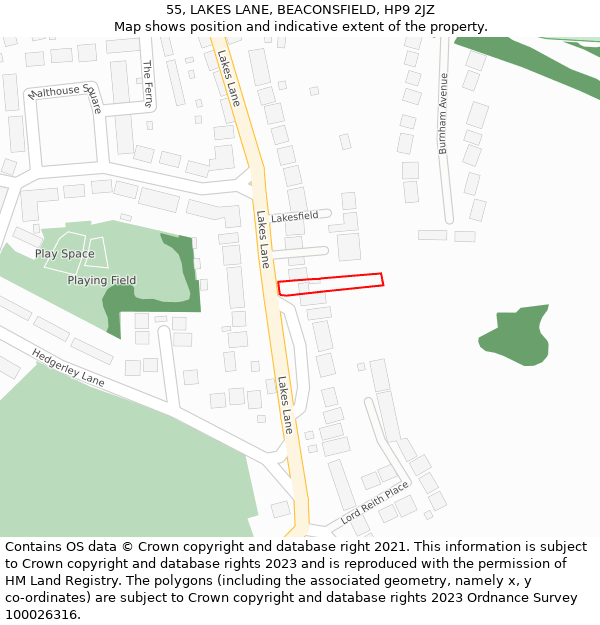 55, LAKES LANE, BEACONSFIELD, HP9 2JZ: Location map and indicative extent of plot