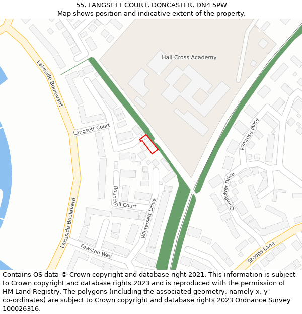 55, LANGSETT COURT, DONCASTER, DN4 5PW: Location map and indicative extent of plot