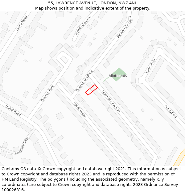 55, LAWRENCE AVENUE, LONDON, NW7 4NL: Location map and indicative extent of plot
