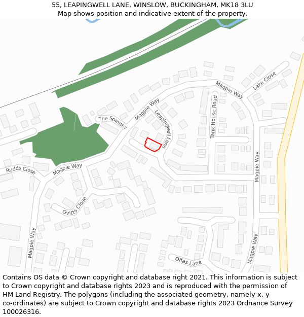 55, LEAPINGWELL LANE, WINSLOW, BUCKINGHAM, MK18 3LU: Location map and indicative extent of plot