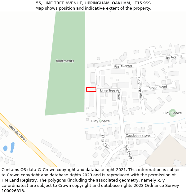 55, LIME TREE AVENUE, UPPINGHAM, OAKHAM, LE15 9SS: Location map and indicative extent of plot