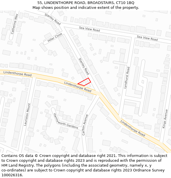 55, LINDENTHORPE ROAD, BROADSTAIRS, CT10 1BQ: Location map and indicative extent of plot