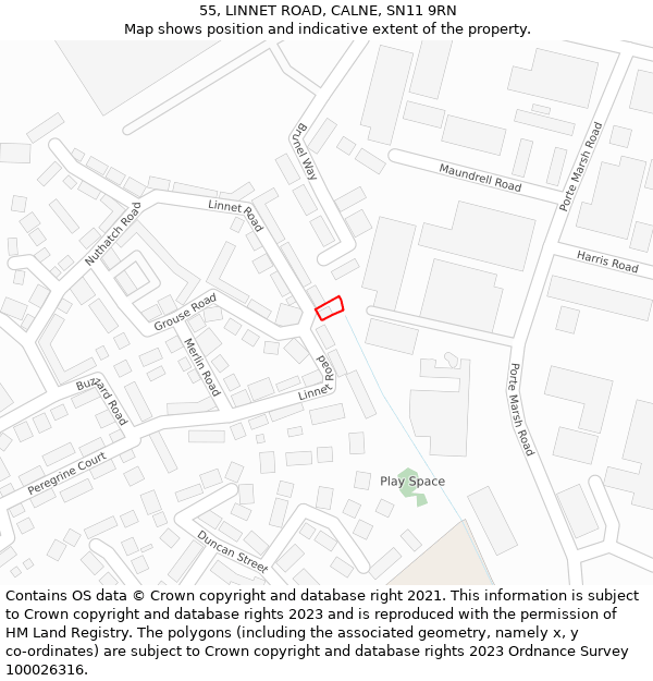 55, LINNET ROAD, CALNE, SN11 9RN: Location map and indicative extent of plot