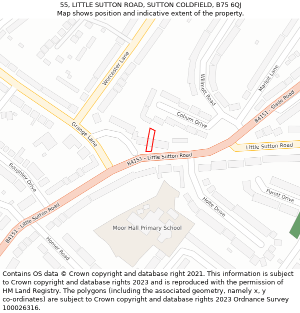 55, LITTLE SUTTON ROAD, SUTTON COLDFIELD, B75 6QJ: Location map and indicative extent of plot