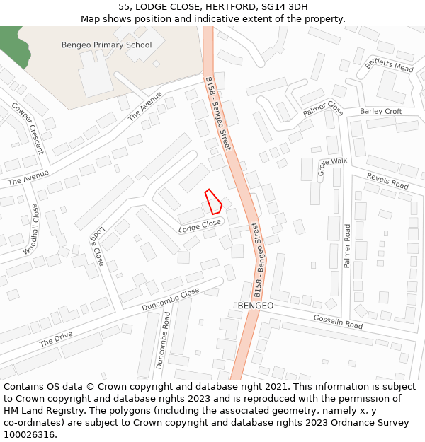 55, LODGE CLOSE, HERTFORD, SG14 3DH: Location map and indicative extent of plot