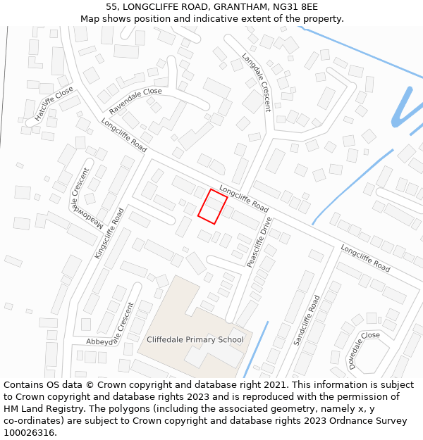 55, LONGCLIFFE ROAD, GRANTHAM, NG31 8EE: Location map and indicative extent of plot
