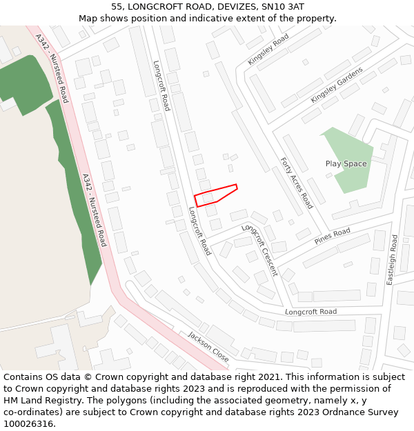 55, LONGCROFT ROAD, DEVIZES, SN10 3AT: Location map and indicative extent of plot
