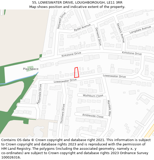 55, LOWESWATER DRIVE, LOUGHBOROUGH, LE11 3RR: Location map and indicative extent of plot