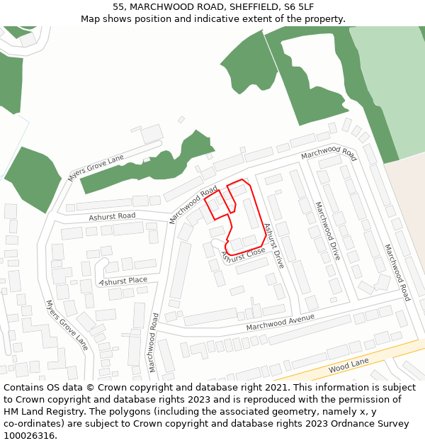 55, MARCHWOOD ROAD, SHEFFIELD, S6 5LF: Location map and indicative extent of plot