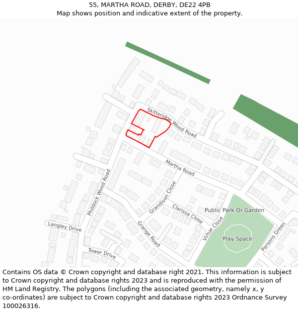 55, MARTHA ROAD, DERBY, DE22 4PB: Location map and indicative extent of plot