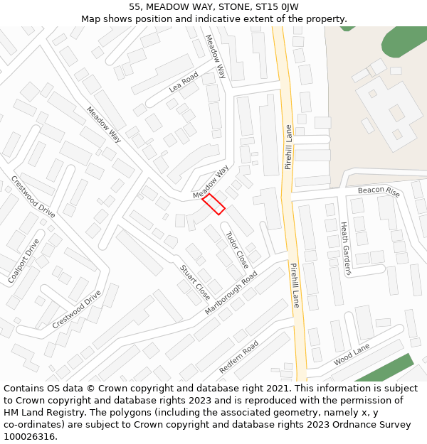 55, MEADOW WAY, STONE, ST15 0JW: Location map and indicative extent of plot