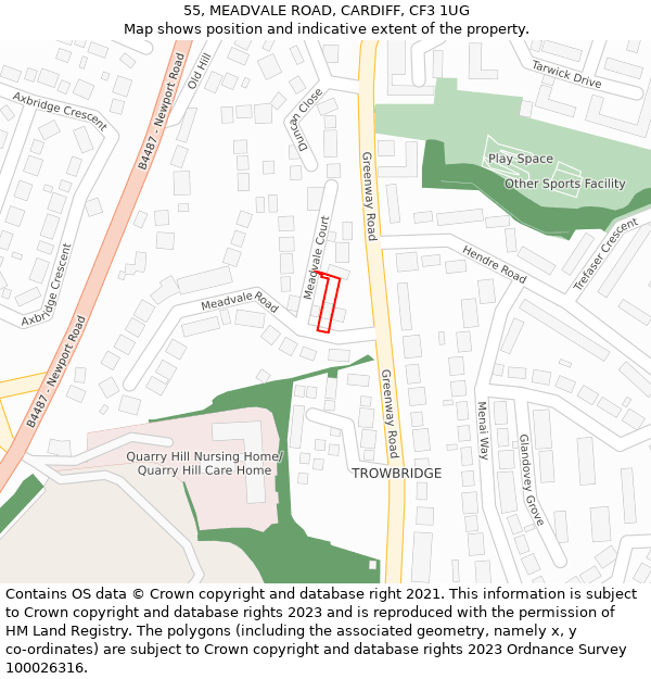 55, MEADVALE ROAD, CARDIFF, CF3 1UG: Location map and indicative extent of plot