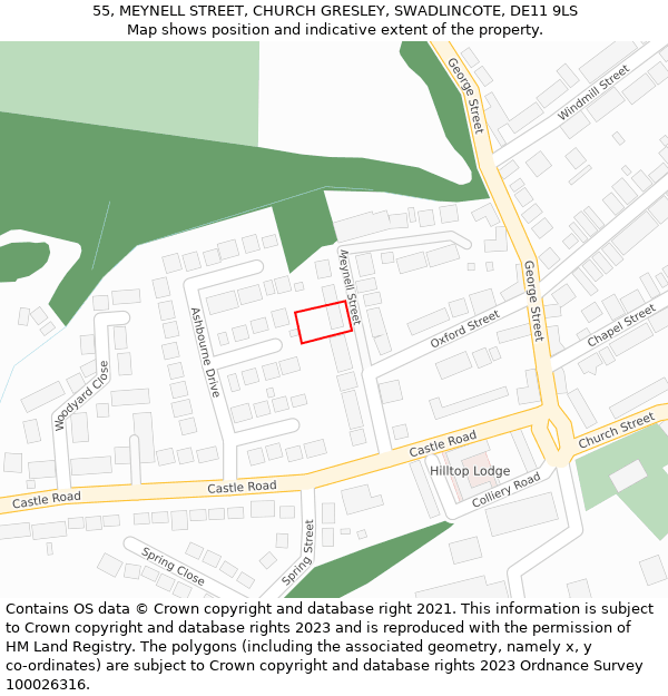 55, MEYNELL STREET, CHURCH GRESLEY, SWADLINCOTE, DE11 9LS: Location map and indicative extent of plot