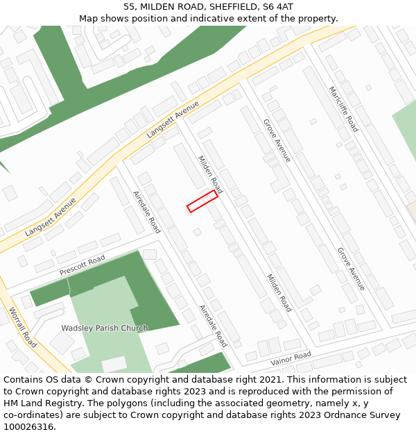 55, MILDEN ROAD, SHEFFIELD, S6 4AT: Location map and indicative extent of plot