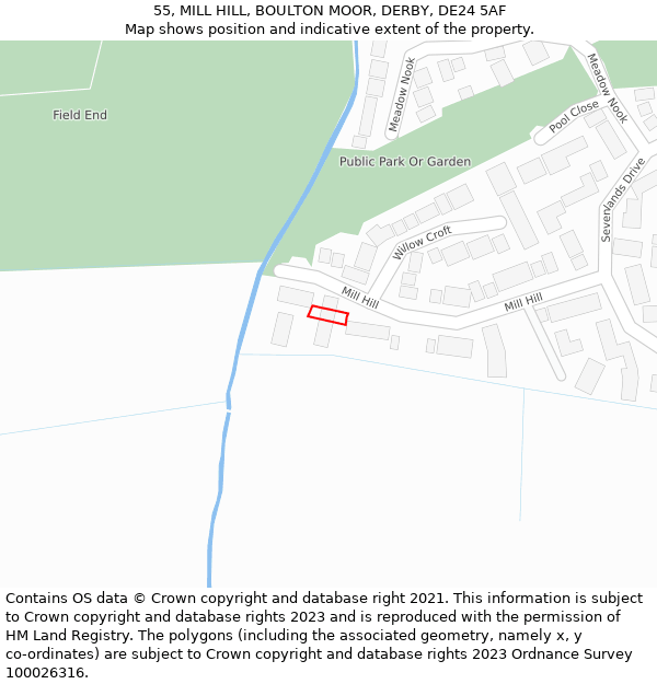 55, MILL HILL, BOULTON MOOR, DERBY, DE24 5AF: Location map and indicative extent of plot