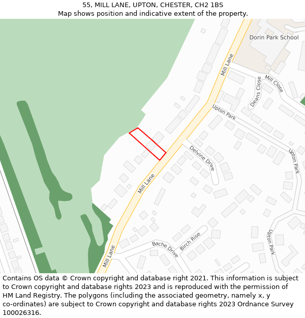 55, MILL LANE, UPTON, CHESTER, CH2 1BS: Location map and indicative extent of plot