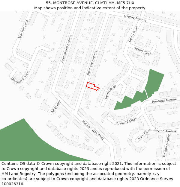 55, MONTROSE AVENUE, CHATHAM, ME5 7HX: Location map and indicative extent of plot