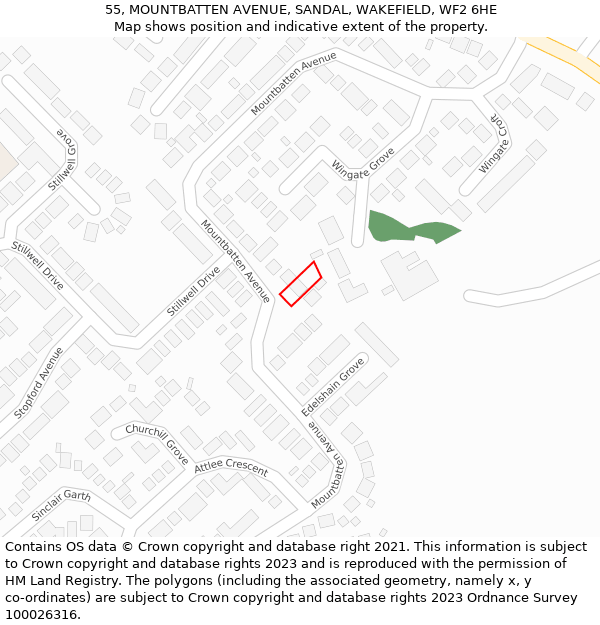 55, MOUNTBATTEN AVENUE, SANDAL, WAKEFIELD, WF2 6HE: Location map and indicative extent of plot