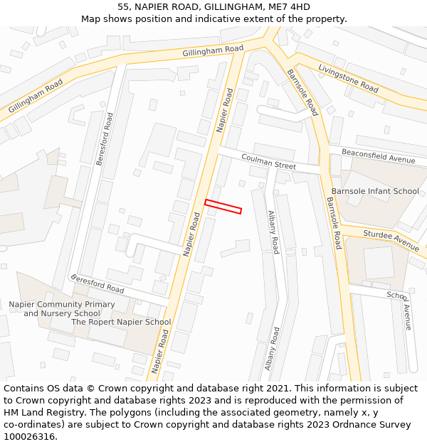 55, NAPIER ROAD, GILLINGHAM, ME7 4HD: Location map and indicative extent of plot