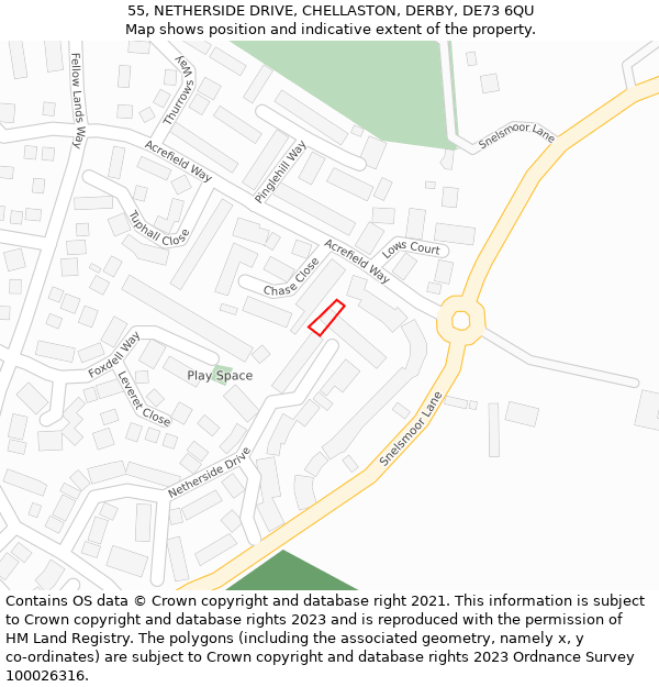 55, NETHERSIDE DRIVE, CHELLASTON, DERBY, DE73 6QU: Location map and indicative extent of plot