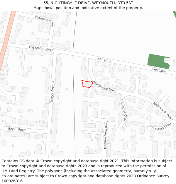 55, NIGHTINGALE DRIVE, WEYMOUTH, DT3 5ST: Location map and indicative extent of plot