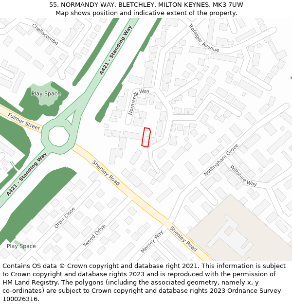 55, NORMANDY WAY, BLETCHLEY, MILTON KEYNES, MK3 7UW: Location map and indicative extent of plot