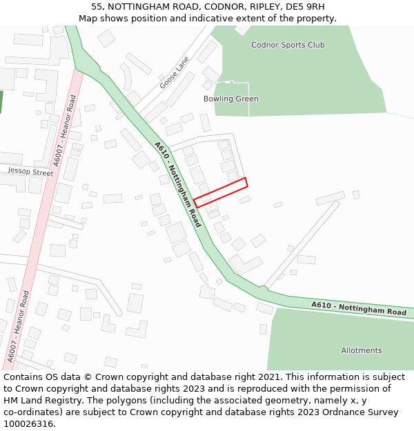 55, NOTTINGHAM ROAD, CODNOR, RIPLEY, DE5 9RH: Location map and indicative extent of plot