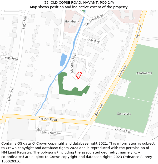 55, OLD COPSE ROAD, HAVANT, PO9 2YA: Location map and indicative extent of plot