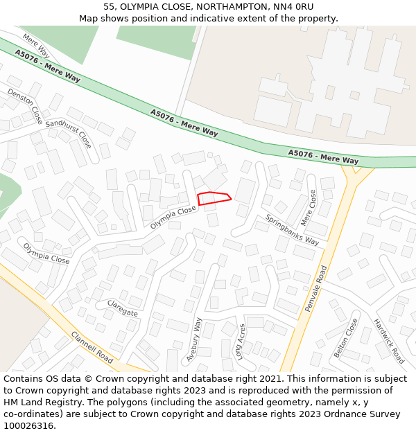 55, OLYMPIA CLOSE, NORTHAMPTON, NN4 0RU: Location map and indicative extent of plot
