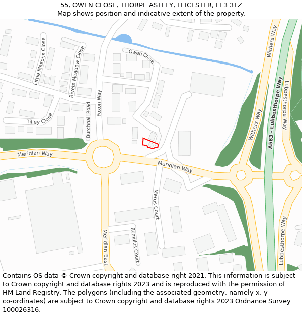 55, OWEN CLOSE, THORPE ASTLEY, LEICESTER, LE3 3TZ: Location map and indicative extent of plot