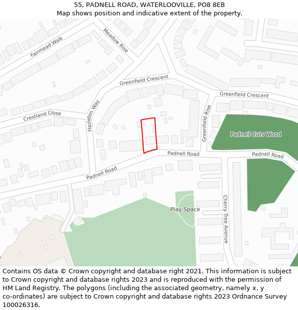 55, PADNELL ROAD, WATERLOOVILLE, PO8 8EB: Location map and indicative extent of plot