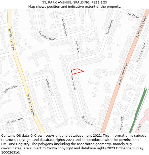 55, PARK AVENUE, SPALDING, PE11 1QX: Location map and indicative extent of plot