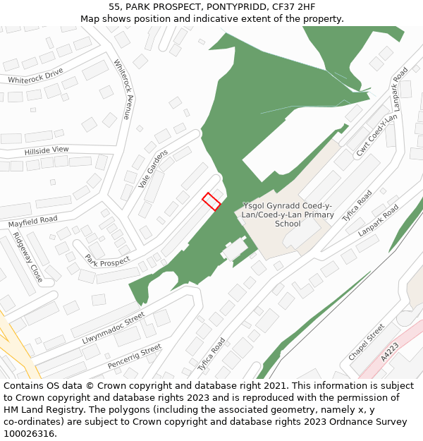 55, PARK PROSPECT, PONTYPRIDD, CF37 2HF: Location map and indicative extent of plot