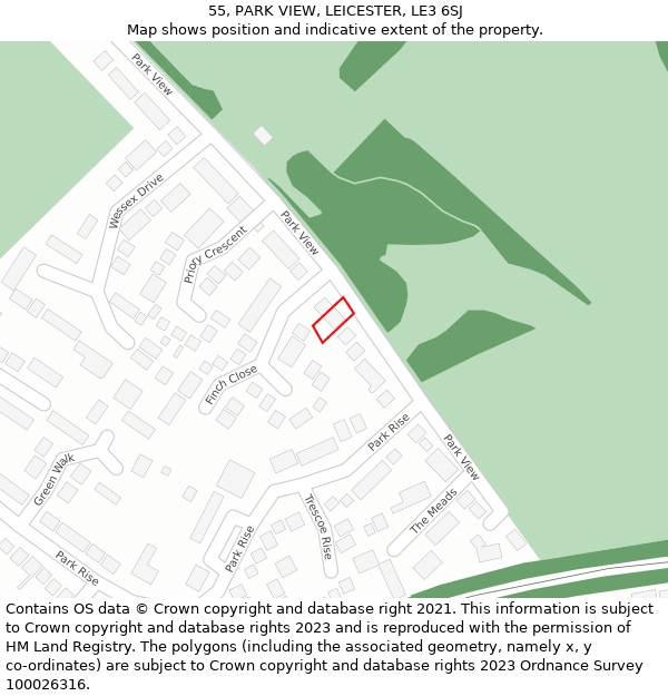55, PARK VIEW, LEICESTER, LE3 6SJ: Location map and indicative extent of plot