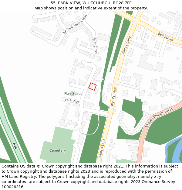 55, PARK VIEW, WHITCHURCH, RG28 7FE: Location map and indicative extent of plot
