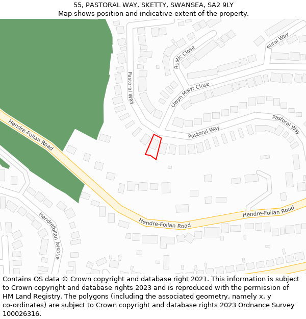 55, PASTORAL WAY, SKETTY, SWANSEA, SA2 9LY: Location map and indicative extent of plot